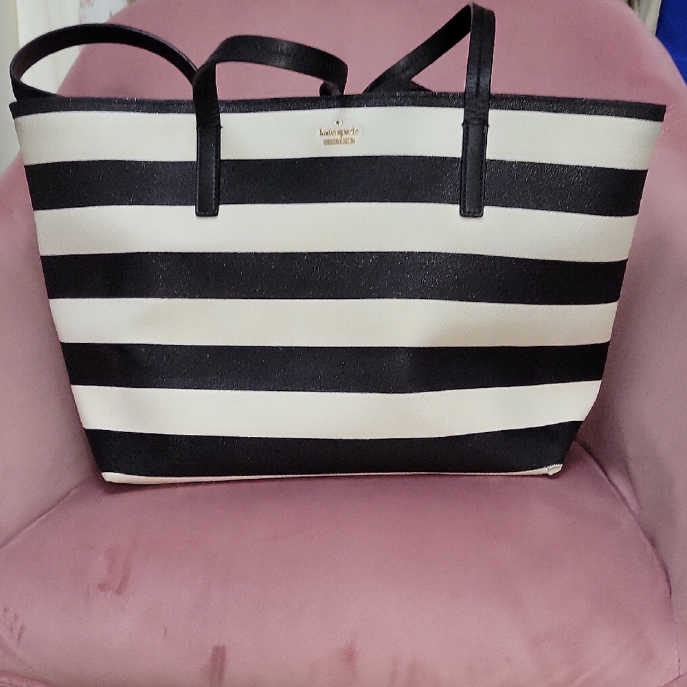Kate Spade Black and Cream Striped Tote
